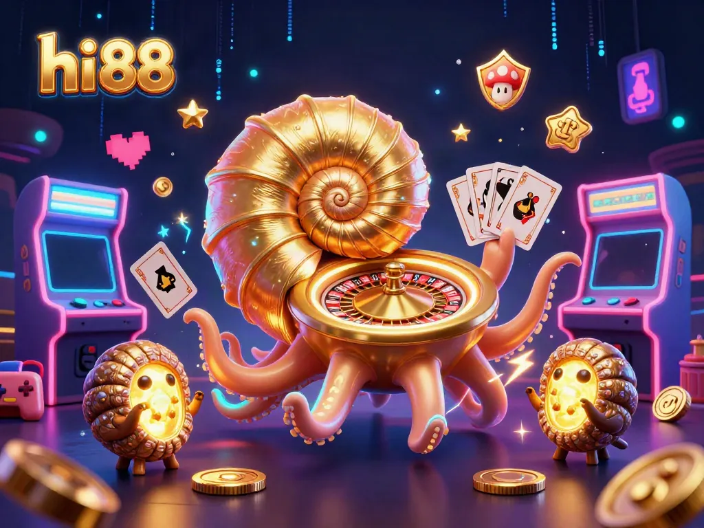 Engage with hi 88 at a vibrant casino scene featuring a giant nautilus roulette and thrilling game elements.