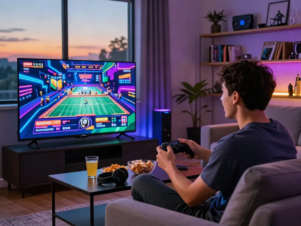 Immersive gaming experience at home with 1da88.it.com interface on TV