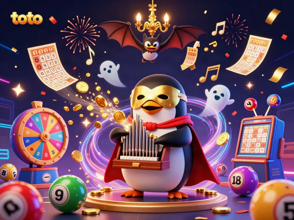 Experience thrilling toto gameplay with a dynamic scene featuring a phantom penguin and winning elements.