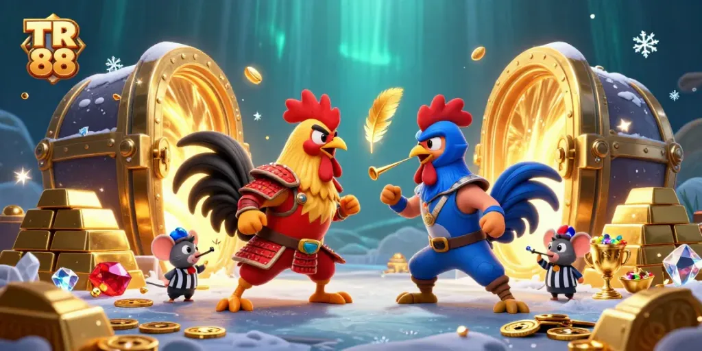 Engage in thrilling gameplay with TR 88 roosters in a dynamic casino scene.