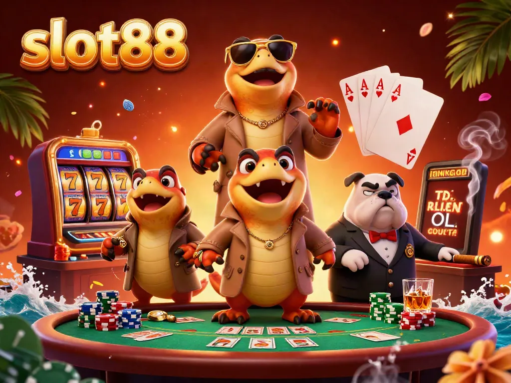 Engage in slot88 action with raptors sneaking into a VIP casino lounge, vibrant and colorful.
