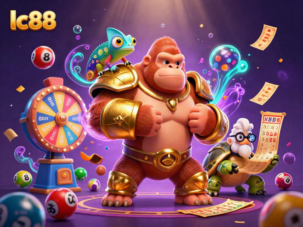 Engage in thrilling lottery action with lc88, featuring a gorilla king and vibrant game elements.