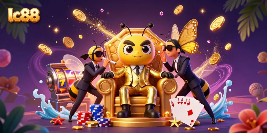 Experience an exciting lc88 casino scene featuring a bumblebee mob boss and lavish game elements.