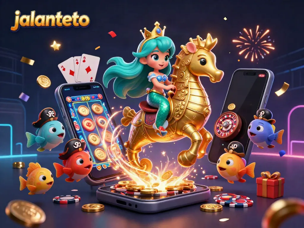 Engage with jalantoto's dynamic gaming experience through vibrant 3D art featuring slots and casino animations