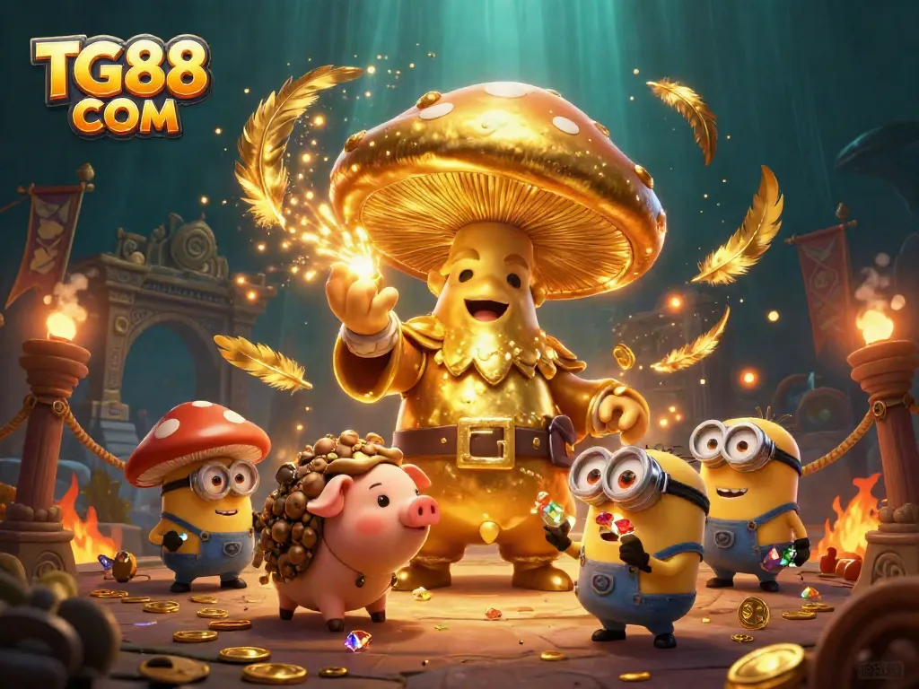 Immerse in the vibrant world of TG88 COM's magical gaming experience featuring a golden wizard and treasures.