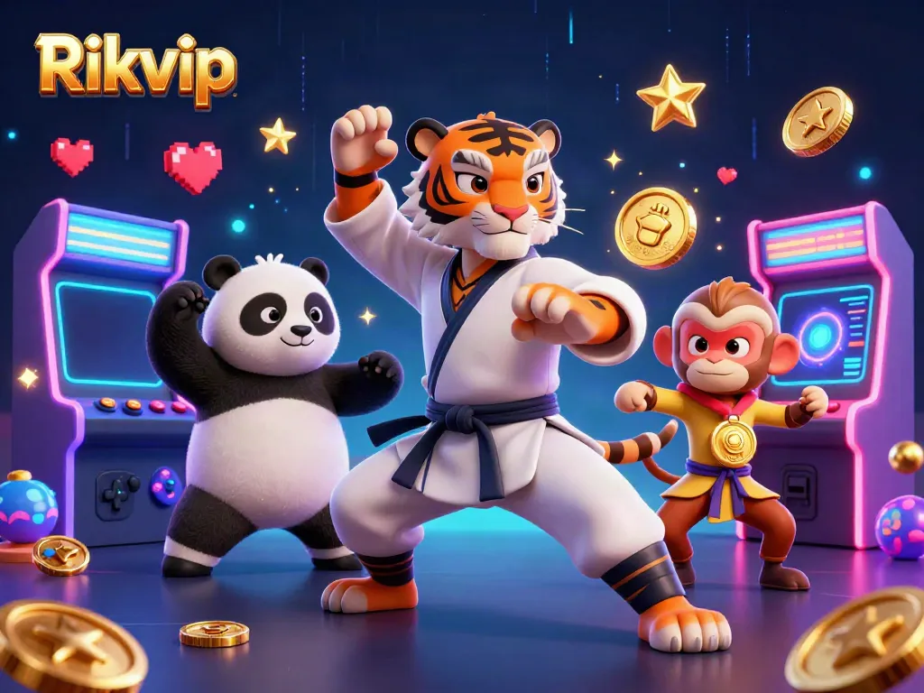 Engage in exciting gameplay at Rikvip with animated characters in a vibrant casino setting.