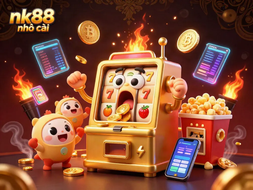 Experience the excitement of nk88 nhà cái as a golden slot machine hits a jackpot.