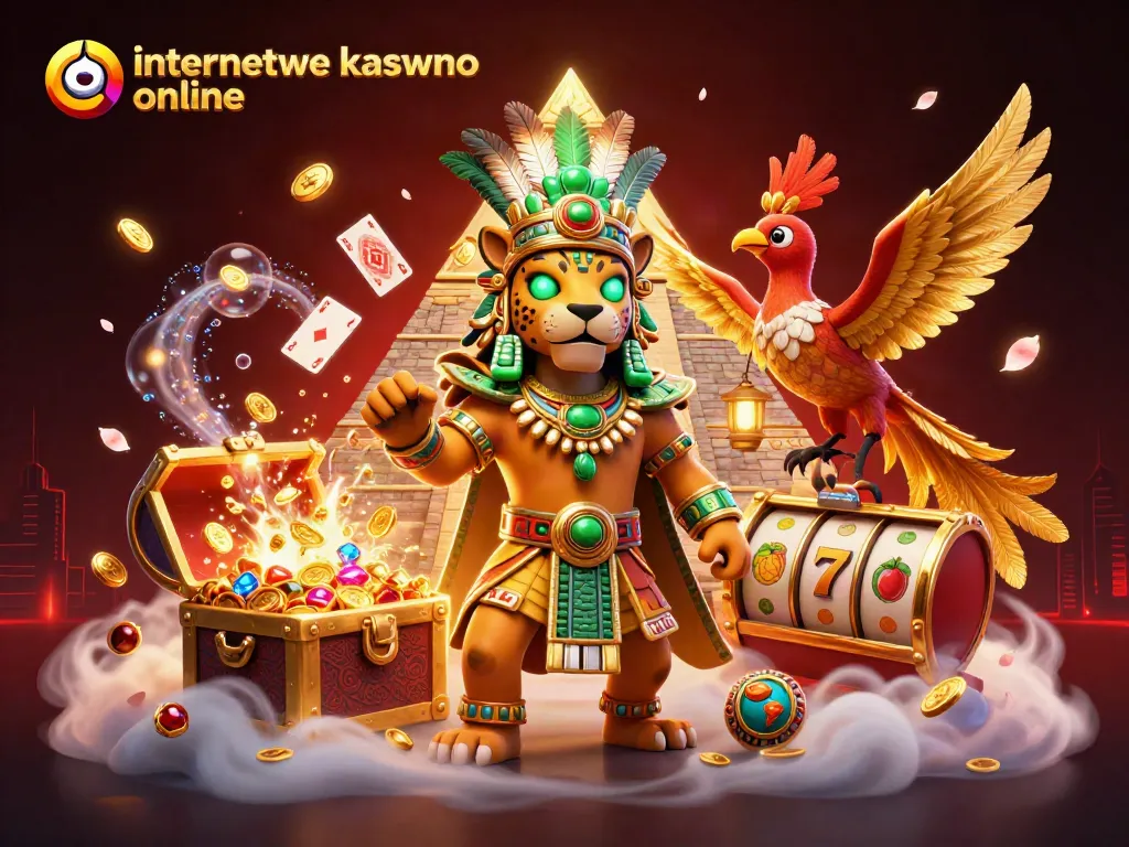 Experience the magic of internetowe kasyno online with an ultra-detailed casino scene showcasing vibrant characters and game elements.
