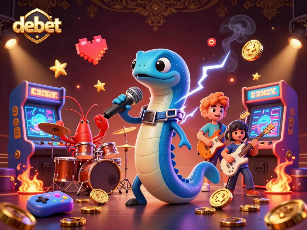 Experience the thrill at debet's underwater casino with vibrant characters and glowing game elements.