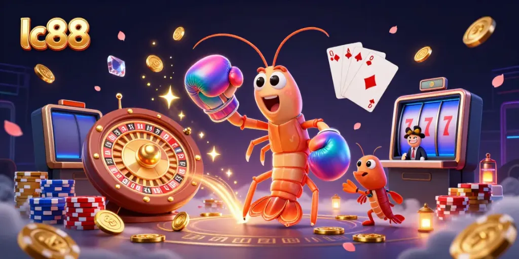 Engage in gaming excitement at lc88 with vibrant casino elements and lively characters.