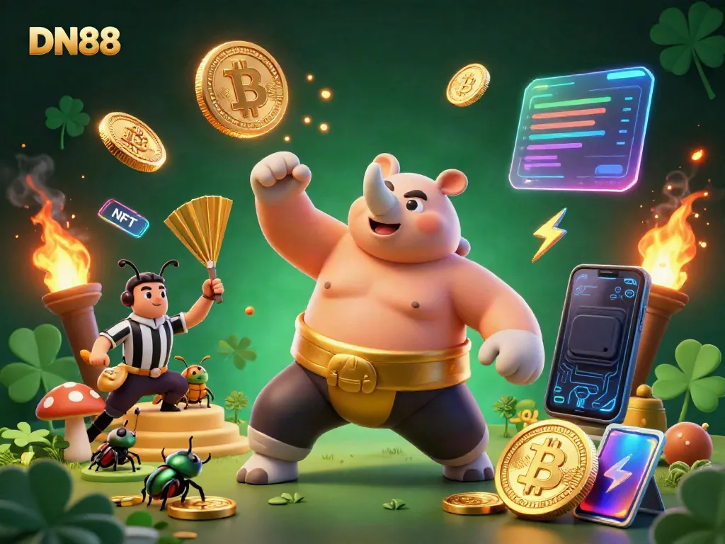 Experience the excitement of DN88 with a vibrant illustration featuring characters and tokens from the casino world.