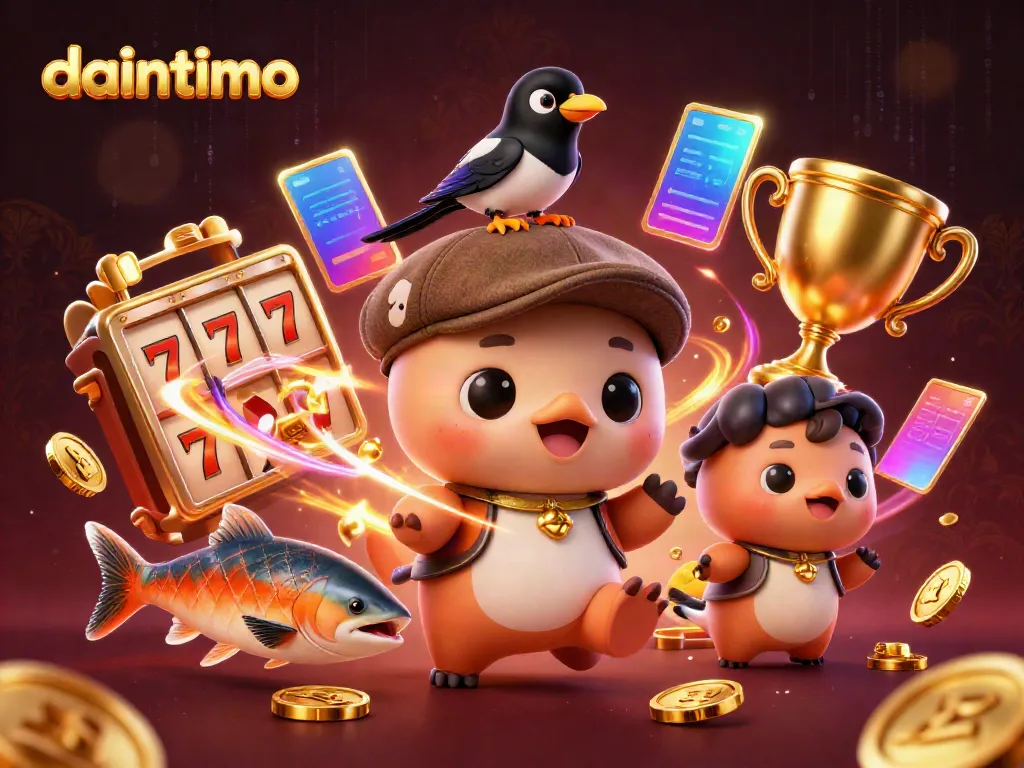 Permainan slot yang menarik di daintimo dengan karakter lucu dan elemen kasino yang dinamis.