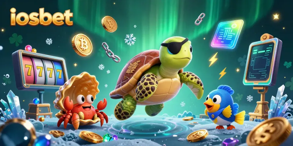 Gambarkan pemainan slot seru dengan iosbet, termasuk karakter kura-kura bajak laut dan krustasea.