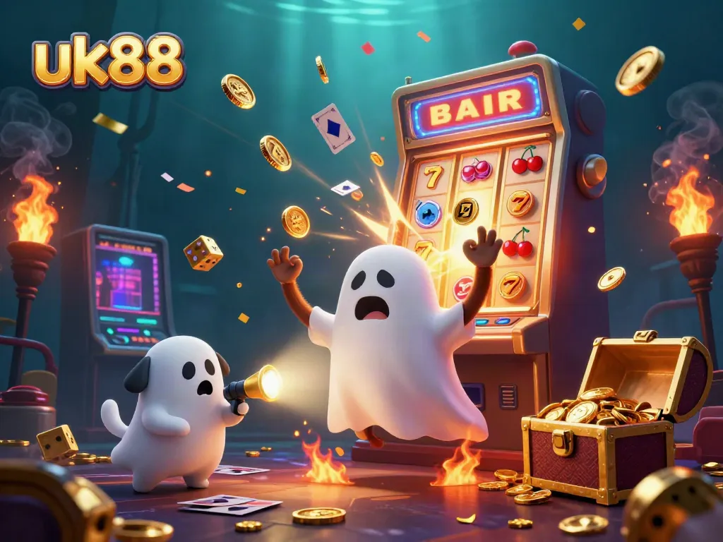 Join the excitement at uk88 with golden prizes and thrilling games in a haunted casino scene!