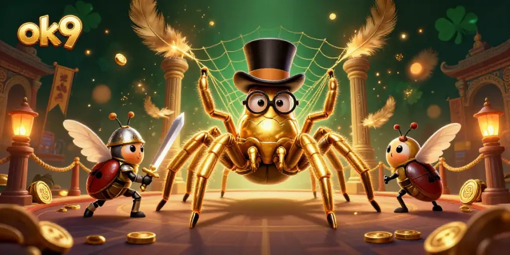 Engage in thrilling casino adventures with ok9, amidst golden web and valiant beetle knight