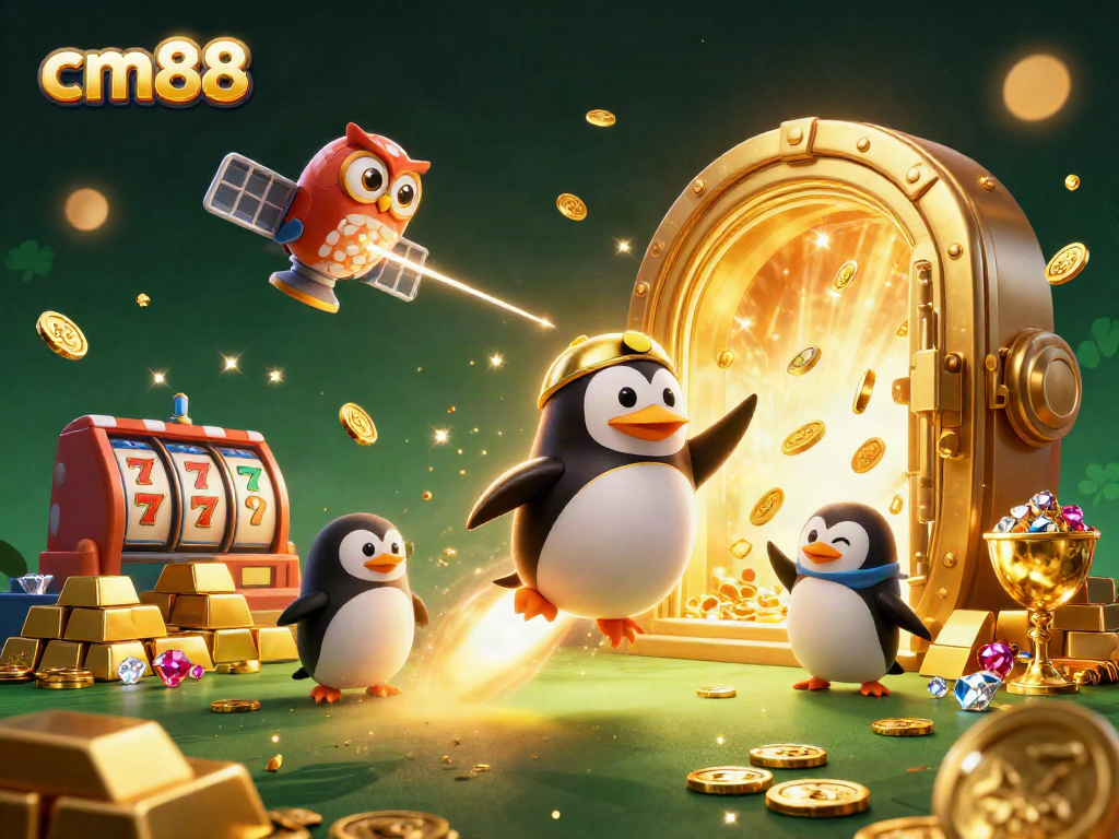 Experience thrilling adventures with cm88 in a vibrant casino-themed 3D illustration.